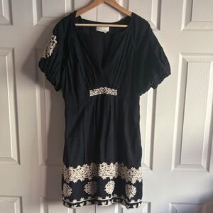 Anthropologie Navy Blue Embroidery Dress